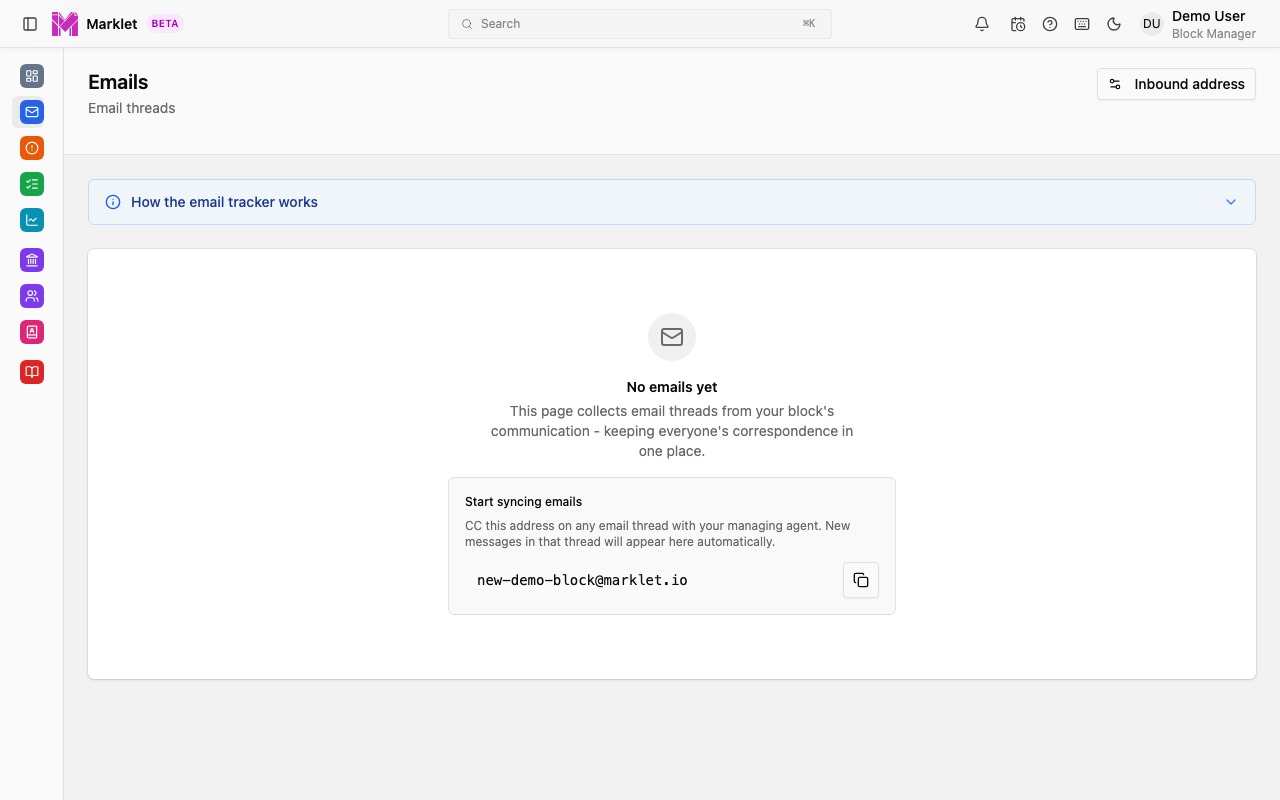 Marklet email archive showing threaded conversations