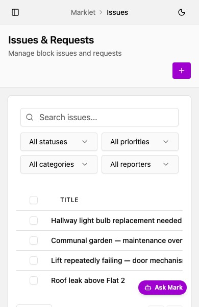 Marklet issues tracker on mobile