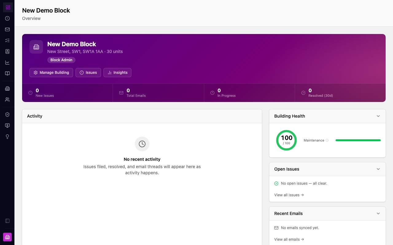 Marklet dashboard showing block overview and recent activity
