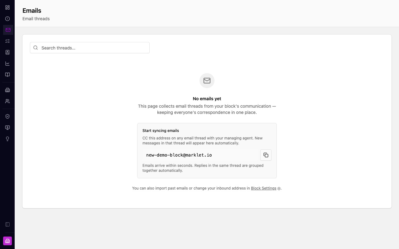 Marklet email archive showing threaded conversations